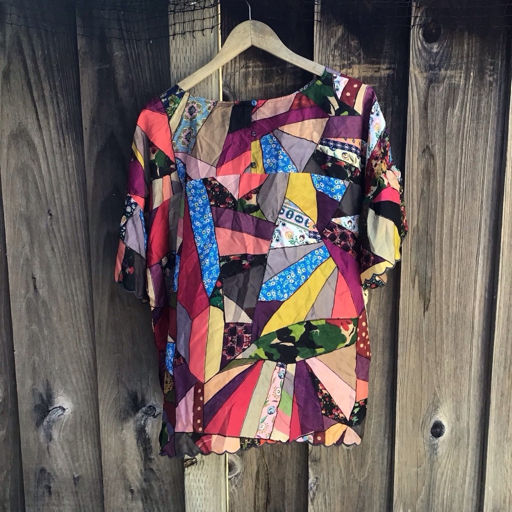 Johnny Was Vintage Eloise Patchwork Silk Blend Top NWT Women's Large Boho - Picture 4 of 5